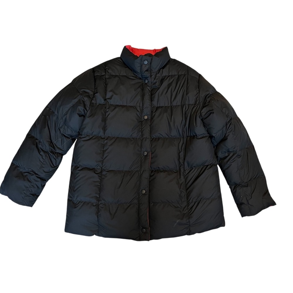 LANDS END WOMEN'S REVERSIBLE BLACK & BERRY RED GOOSE DOWN PUFFER WINTER JACKET S